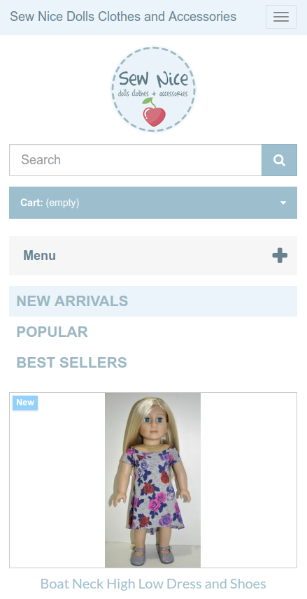 Mobile screenshot of Sew Nice Dolls Clothes and Accessories shop